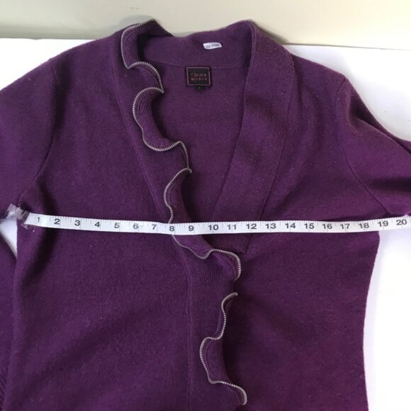 Colour Works Zip Ruffle Wool Sweater Jacket Cardigan Zipper Snap Frill Soft Top - Picture 10 of 11